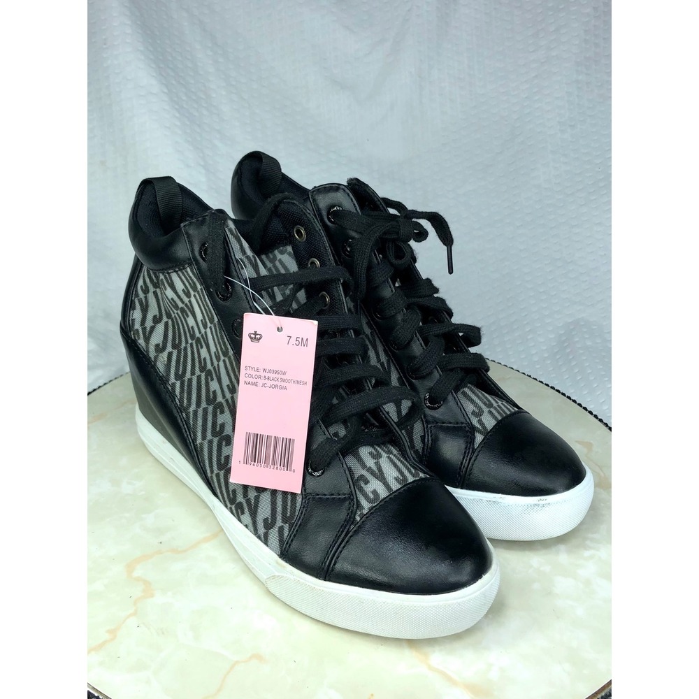 Juicy Couture Jorgia High Top Wedge Sneakers Women 7.5 Black  Y2K Streetwear New
